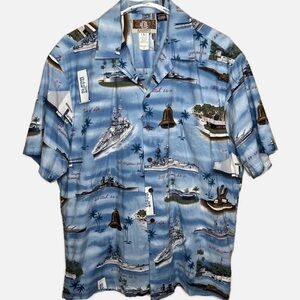Vintage Pearl Harbor Battleship Aloha Hawaiian Shirt‎ L